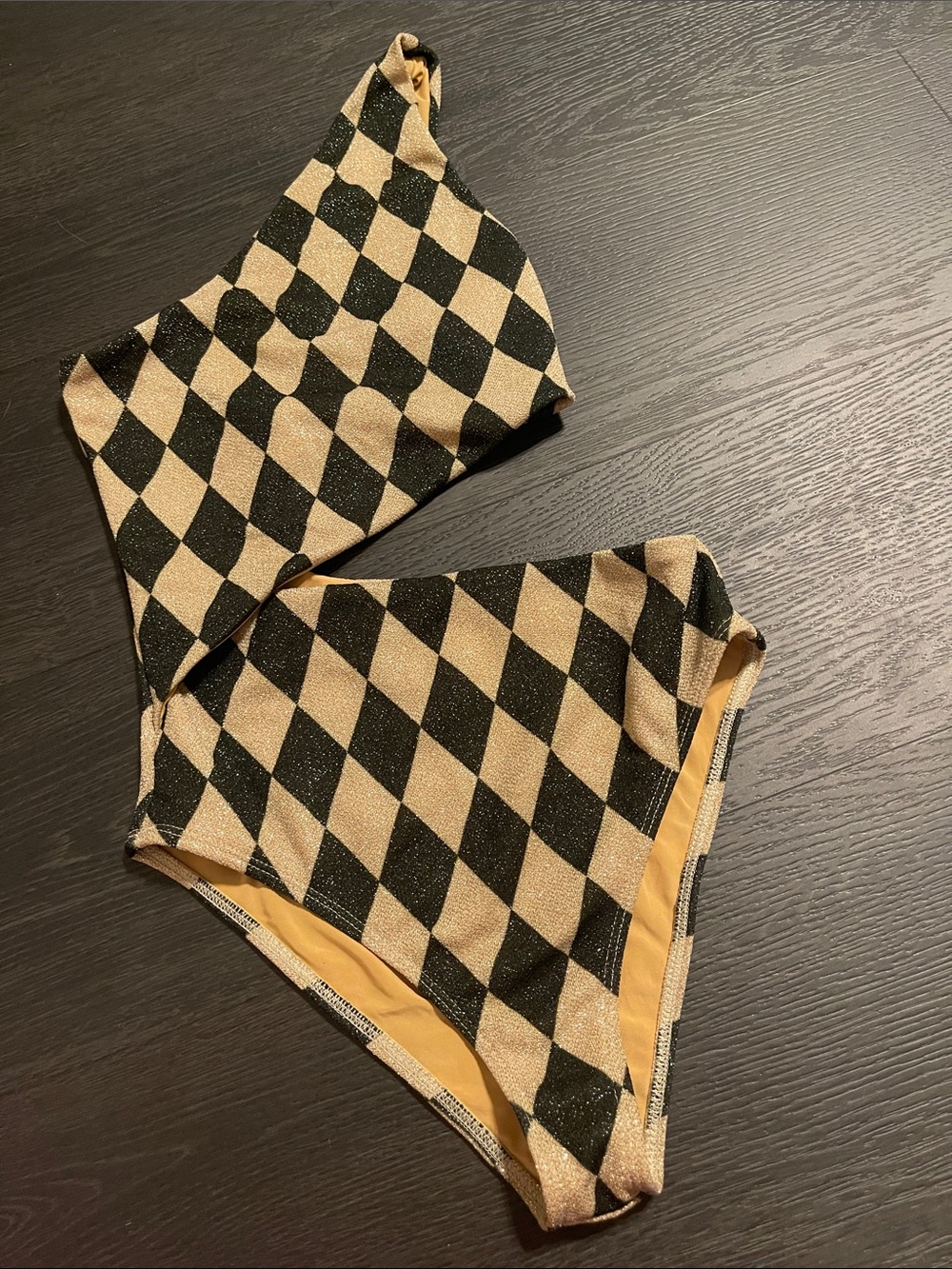 Beach Riot Black and Gold Checkered One-Piece Swimsuit
